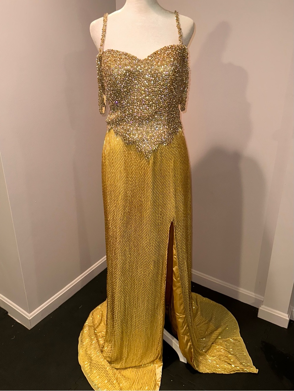 Custom Gold Beaded Evening Gown - Sparkling Gold Dress